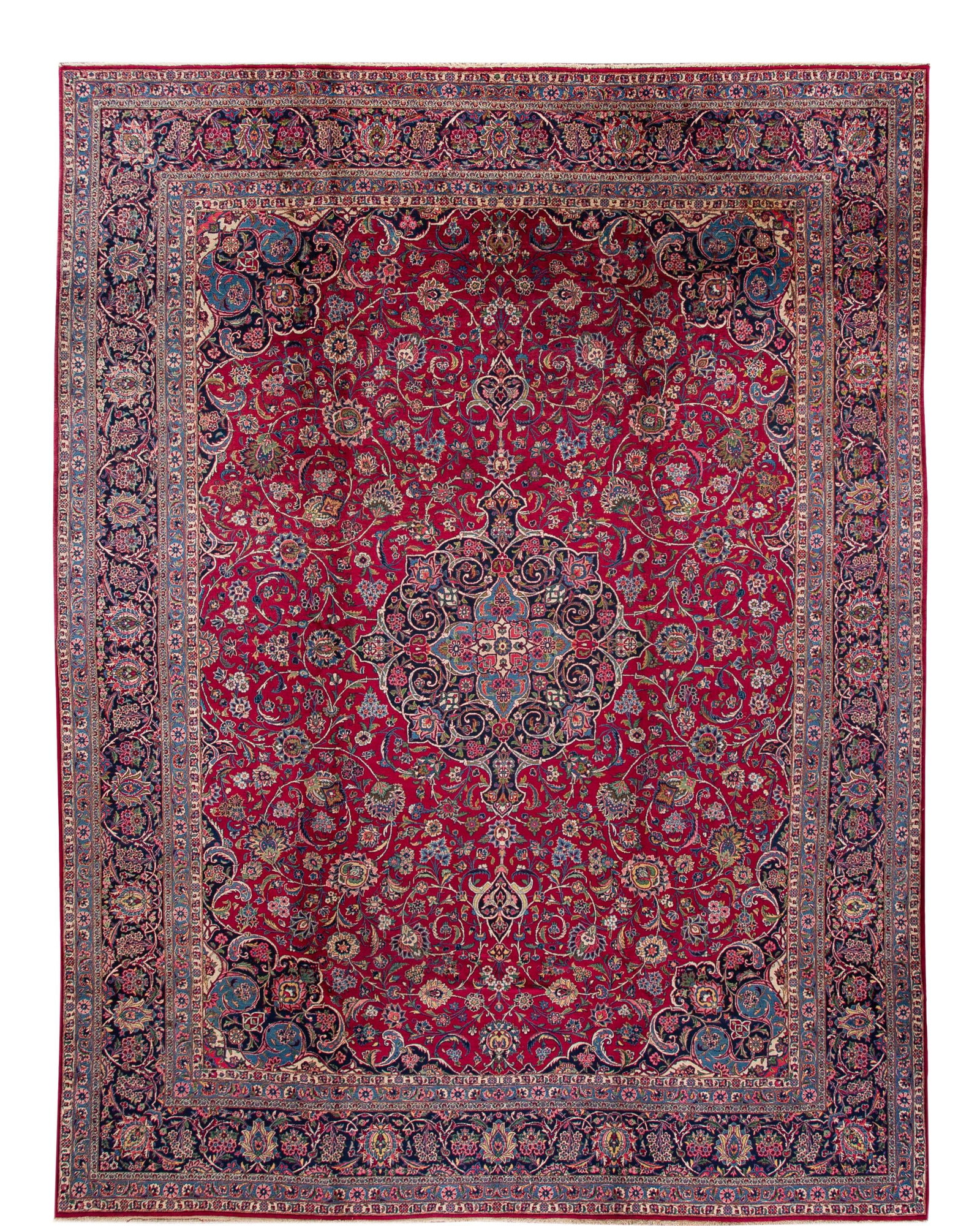 19th Century Mohtasham Kashan Red Wool Rug Botanical Medallion 10'7 x 14': 19th Century Mohtasham Kashan Red Wool Rug Botanical Medallion 10'7 x 14' Experience the elegance of this stunning 19th century Persian Mohtasham Kashan rug, meticulously hand-knotted from luxurious w