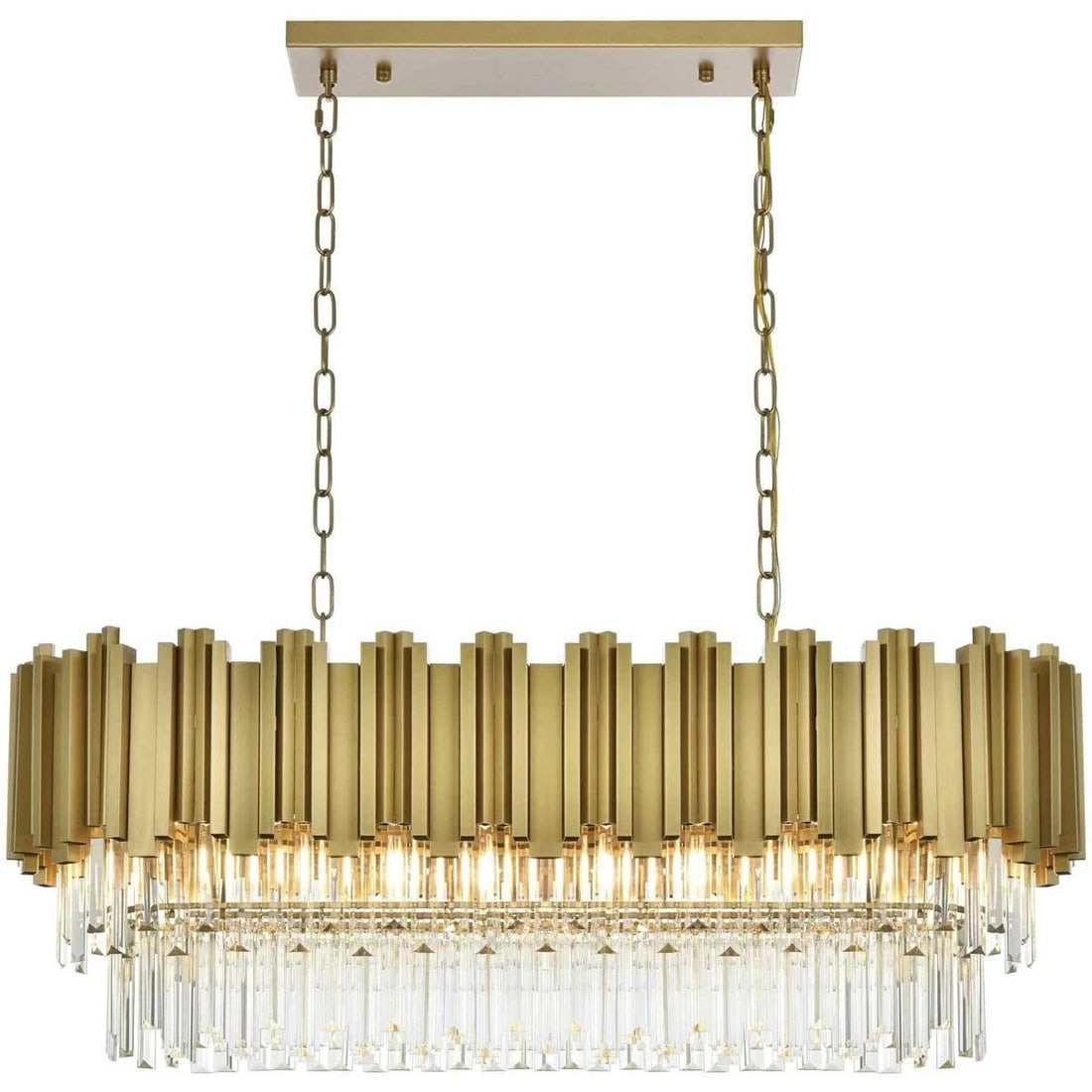 Willow 9 Light Satin Gold Crystal Pendant Chandelier 36 inch: Willow 9 Light Satin Gold Crystal Pendant Chandelier 36 inch This modern crystal chandelier features a satin gold frame and clear royal cut crystals, offering a sophisticated lighting solution for din