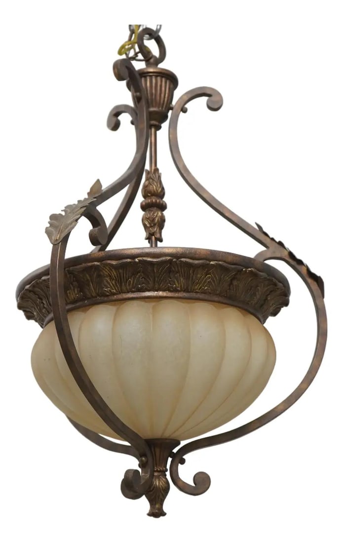 Italian Metal Chandelier with Frosted Globe Shade (1 of 10)