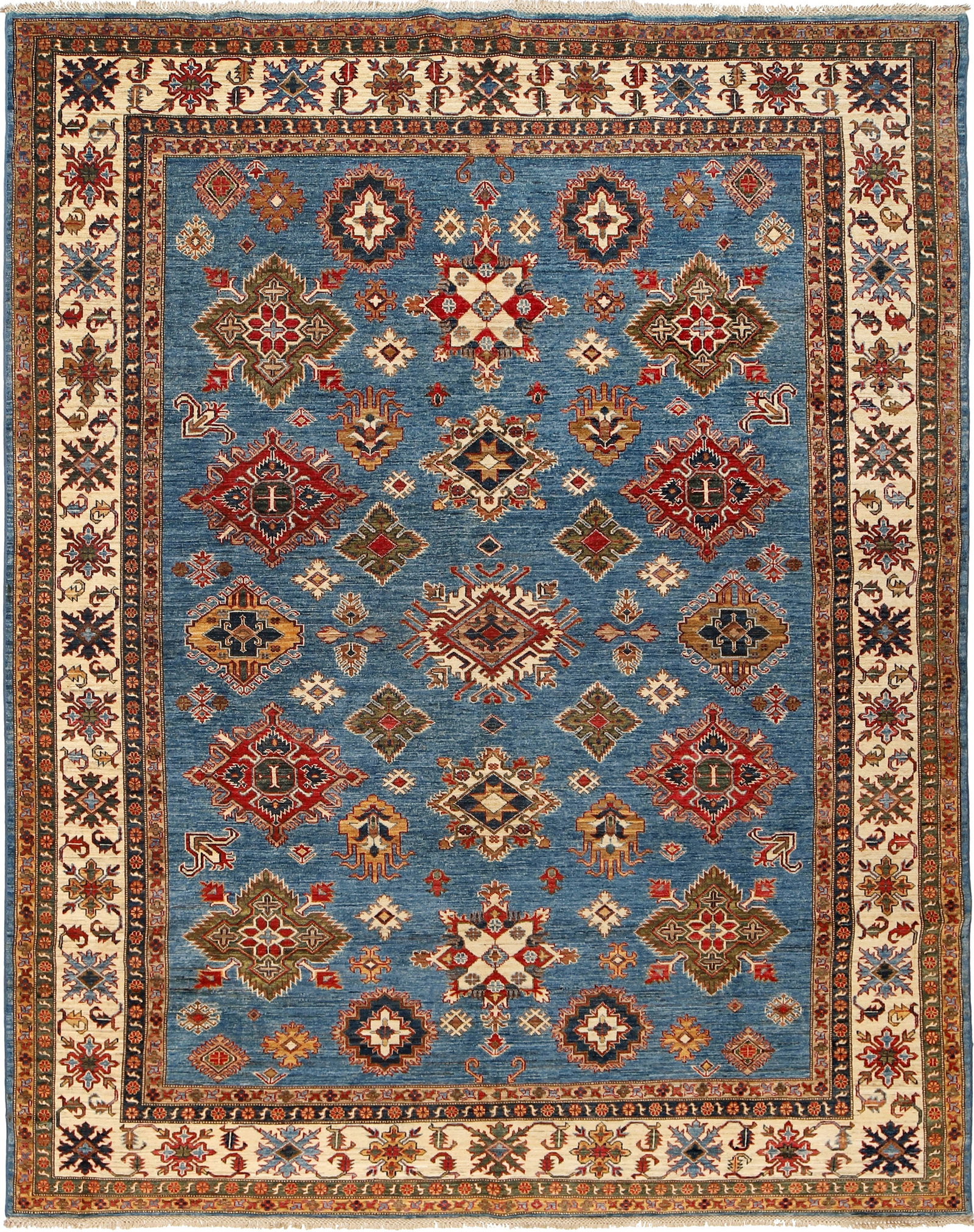 Hand-Knotted 8.1 x 10.4 Super Kazak Wool Area Rug: Hand-Knotted 8.1 x 10.4 Super Kazak Wool Area Rug Free continental US Shipping Transform your space with this stunning 8.1 x 10.4 Super Kazak Area Rug, a masterpiece of traditional craftsmanship. Hand