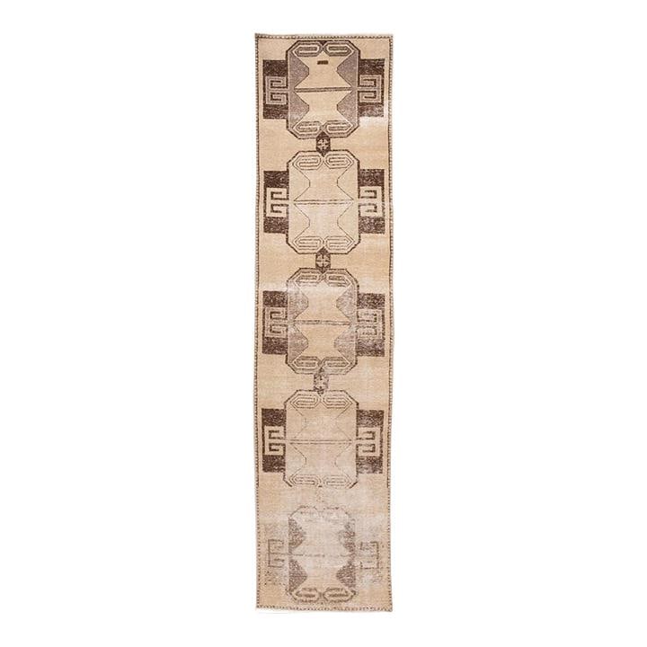 Antique Turkish Handmade Wool Runner Beige Brown Tribal Design 2'10 x 11'9: Antique Turkish Handmade Wool Runner Beige Brown Tribal Design 2'10 x 11'9 This exquisite Antique Turkish handmade wool runner features a beautiful beige base adorned with rich brown accents in a capt