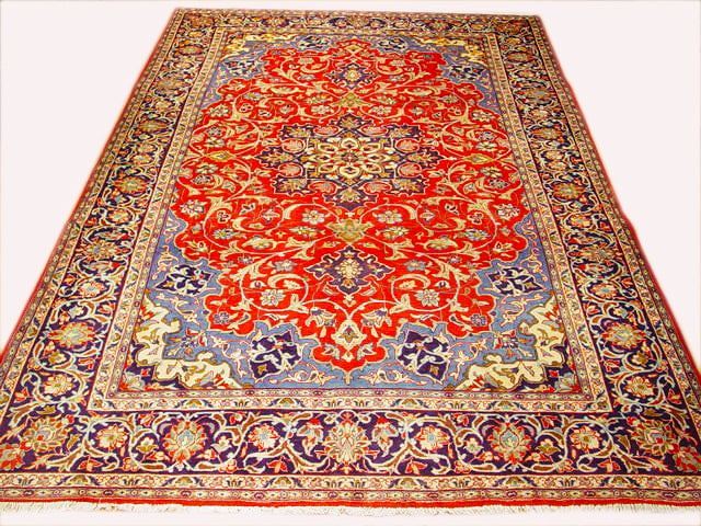 Traditional Red & Blue Persian Najafabad Isfahan Wool Rug 8'2" x 11'9" Handcrafted: Traditional Red & Blue Persian Najafabad Isfahan Wool Rug 8'2" x 11'9" Handcrafted Free continental US Shipping Elevate your space with this exquisite handcrafted Persian Najafabad Isfahan wool rug. F