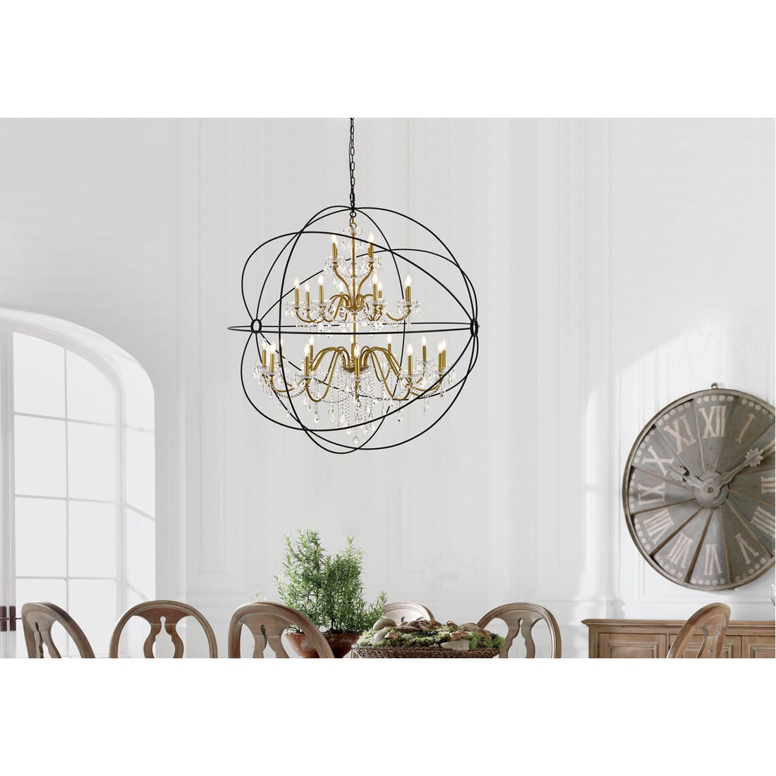 Cordelia 24-Light Black Gold Crystal Orb Chandelier 59.1in (1 of 9)
