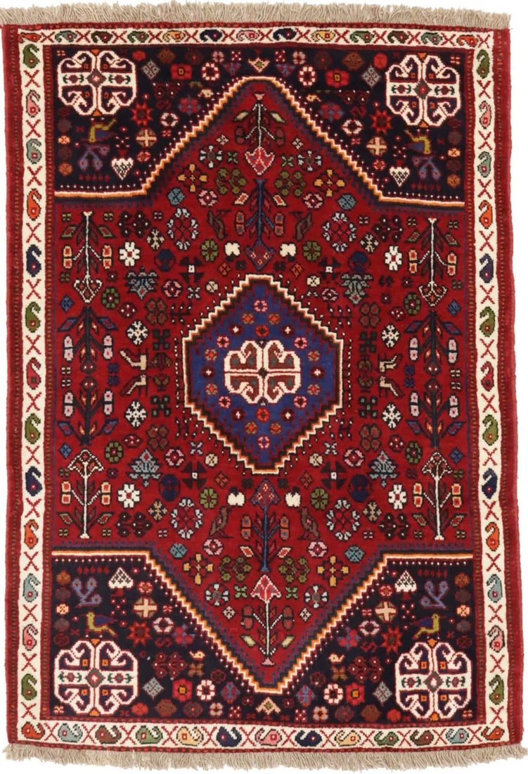 Handmade Tribal Design Rug 5'x3' Knotted Wool Carpet: Handmade Tribal Design Rug 5'x3' Knotted Wool Carpet Enhance your space with this exquisite handmade tribal design oriental rug, perfect for entryways and farmhouse decor. This area rug features a vib