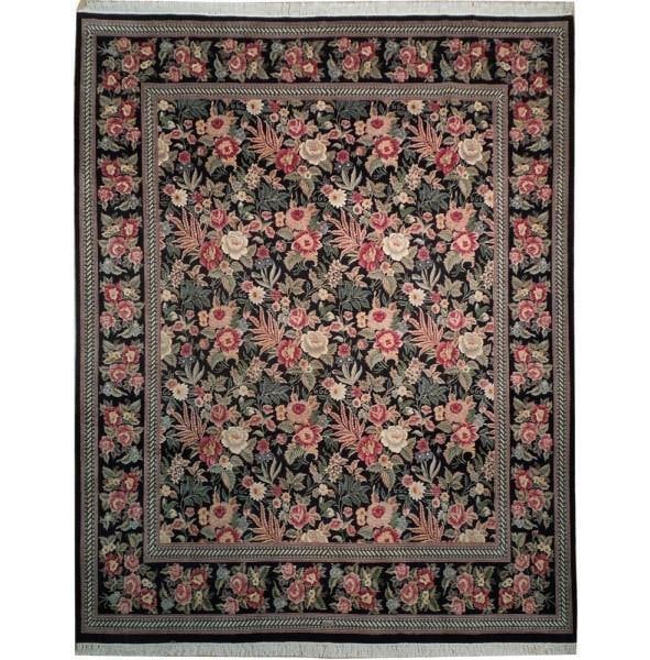 8.1 x 10 English Garden Black Handmade Wool Area Rug: 8.1 x 10 English Garden Black Handmade Wool Area Rug Free continental US Shipping Transform your living space with this exquisite 8.1 x 10 English Garden-signed fine-quality handmade rug in black. Fea