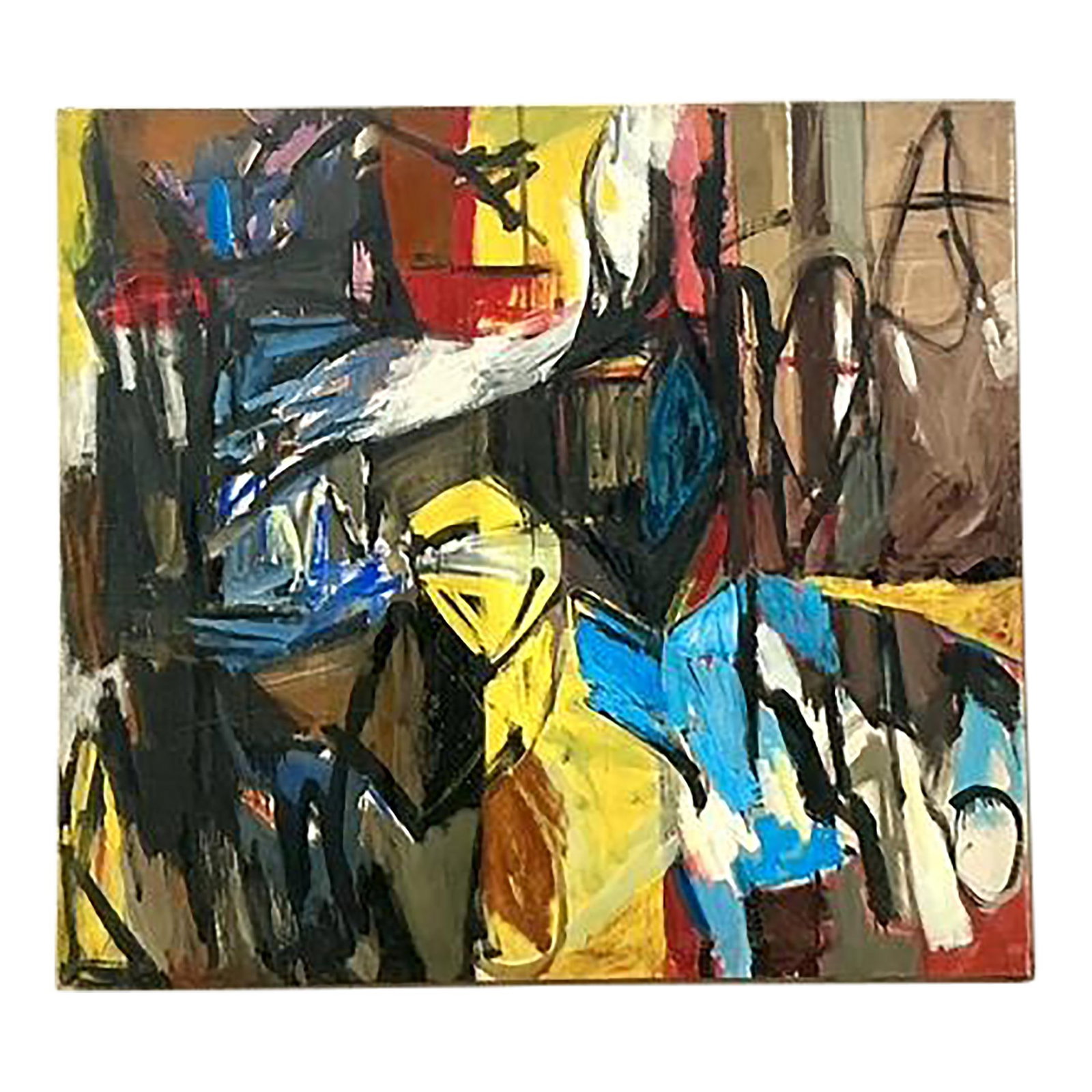Vintage Bohemian Abstract Oil Painting on Canvas 66 x 60: Vintage Bohemian Abstract Oil Painting on Canvas 66 x 60 This vintage abstract oil painting on canvas radiates bold energy and expressive artistry. The dynamic composition showcases an array of vibran
