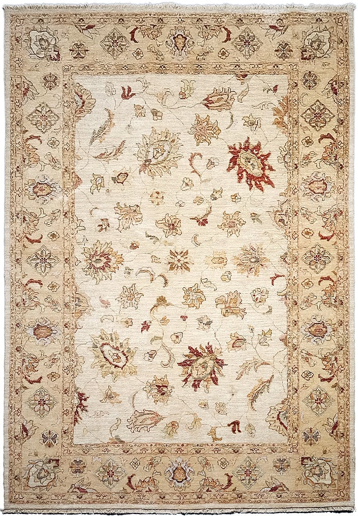 Handmade 5.6 x 8 Ivory Vegetable Dyed Chobi Rug from India: Handmade 5.6 x 8 Ivory Vegetable Dyed Chobi Rug from India Free continental US Shipping Introduce a touch of timeless elegance to your home with this exquisite 5.6 x 8 Ivory Vegetable Dyed Chobi Rug. 
