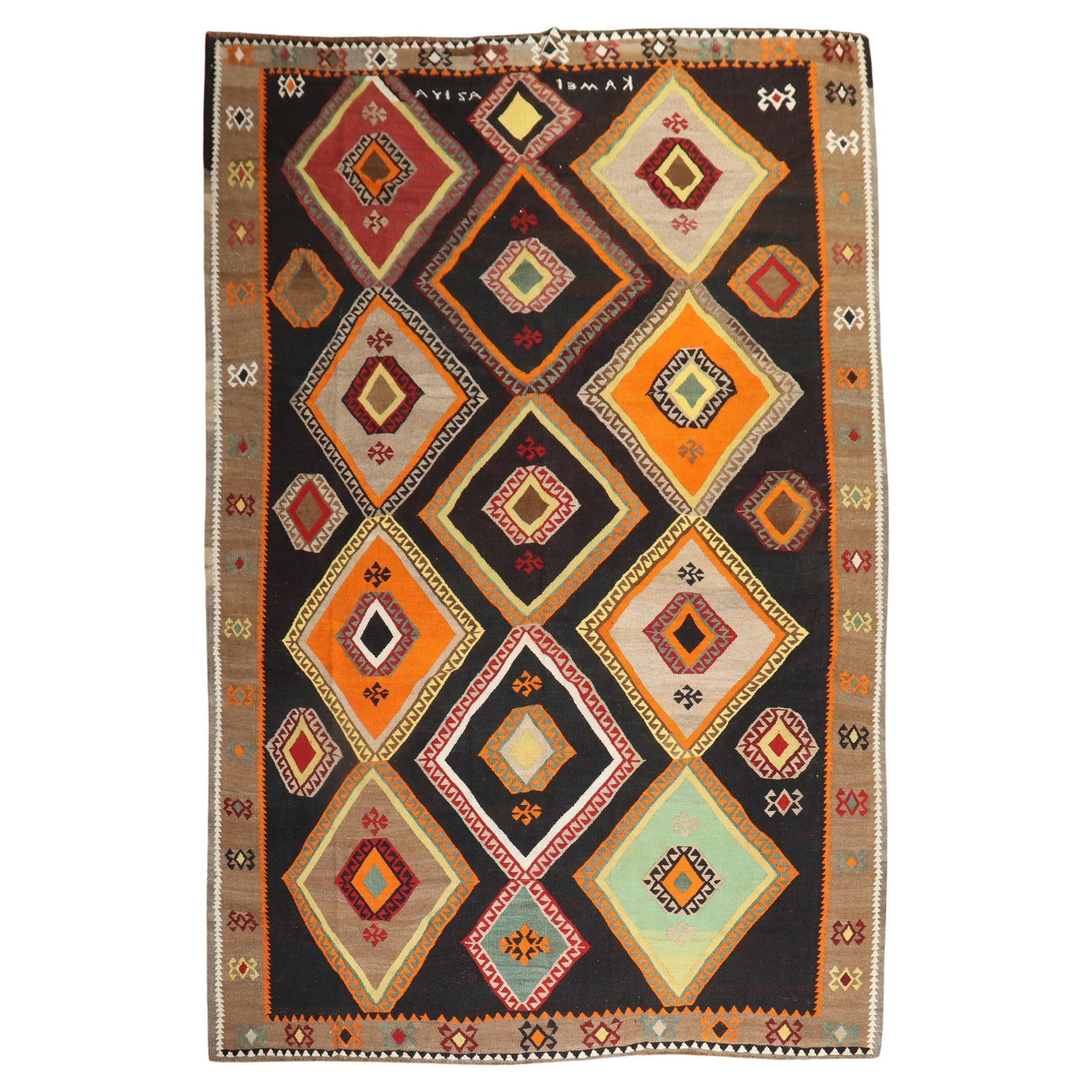 Unique Large Turkish Kilim Rug 8'2'' x 12'7'' Hand-Knotted Wool Geometric Modern Design: Unique Large Turkish Kilim Rug 8'2'' x 12'7'' Hand-Knotted Wool Geometric Modern Design This stunning Turkish Kilim features a large-scale geometric pattern, making it a striking addition to any moder