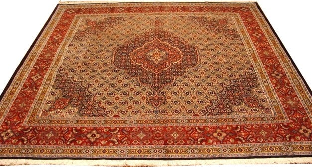 Elegant 6.7x6.7 Ivory Mahi Tabriz Handmade Persian Rug: Elegant 6.7x6.7 Ivory Mahi Tabriz Handmade Persian Rug Free continental US Shipping Transform your space with the luxurious 6.7 x 6.7 Ivory Mahi Tabriz Rug, a stunning representation of traditional Pe