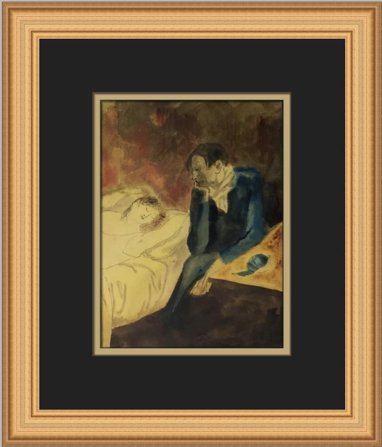 Pablo Picasso Meditation Custom Framed Print 12 x 13 Abstract Art: Pablo Picasso Meditation Custom Framed Print 12 x 13 Abstract Art This stunning custom framed print titled 'Meditation' by Pablo Picasso showcases the artist's distinctive style, combining elements of