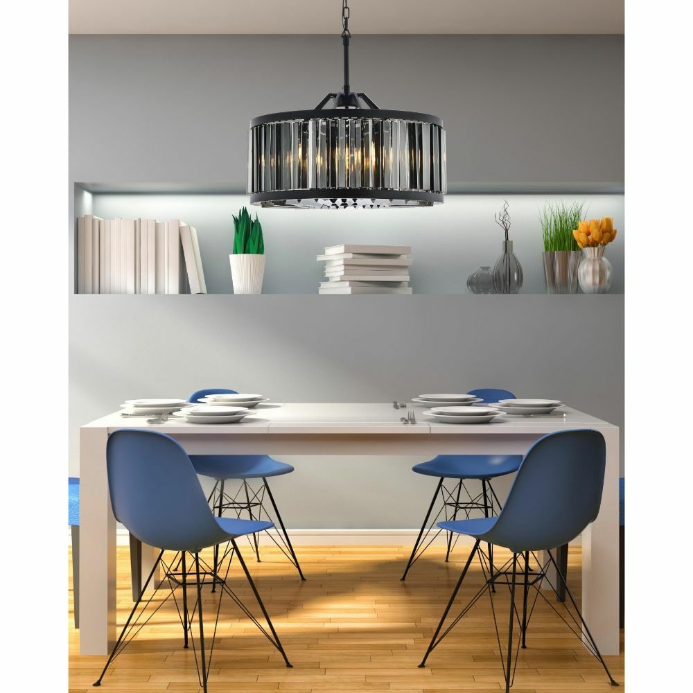 Chelsea 8 Light Matte Black Crystal Chandelier 28 Inch: Chelsea 8 Light Matte Black Crystal Chandelier 28 Inch This modern chandelier features a matte black frame complemented by high-quality silver shade crystals, creating a striking centerpiece for livin