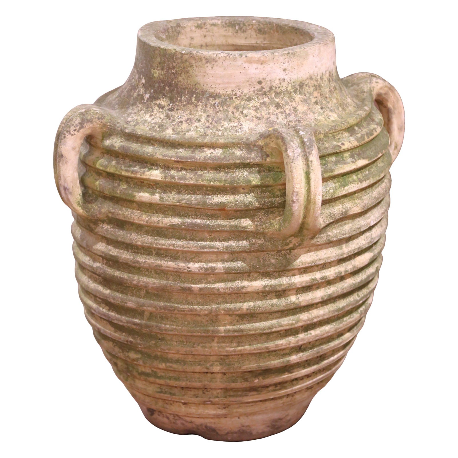 Antique 19th Century French Ribbed Terracotta Olive Jar: Antique 19th Century French Ribbed Terracotta Olive Jar This exquisite 19th Century French hand-crafted terracotta olive jar is a stunning example of traditional craftsmanship from circa 1880. With a 