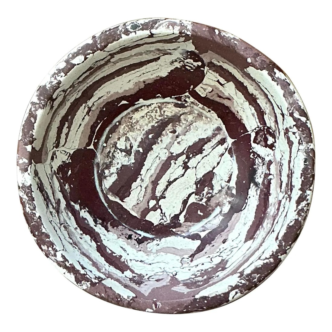 Hand-Painted Scagliola Decorative Bowl With Marbled Terracotta and Cream Design: Hand-Painted Scagliola Decorative Bowl With Marbled Terracotta and Cream Design This Boho artisan scagliola bowl features a hand-painted marbled design in deep terracotta, rust, and cream tones, exper