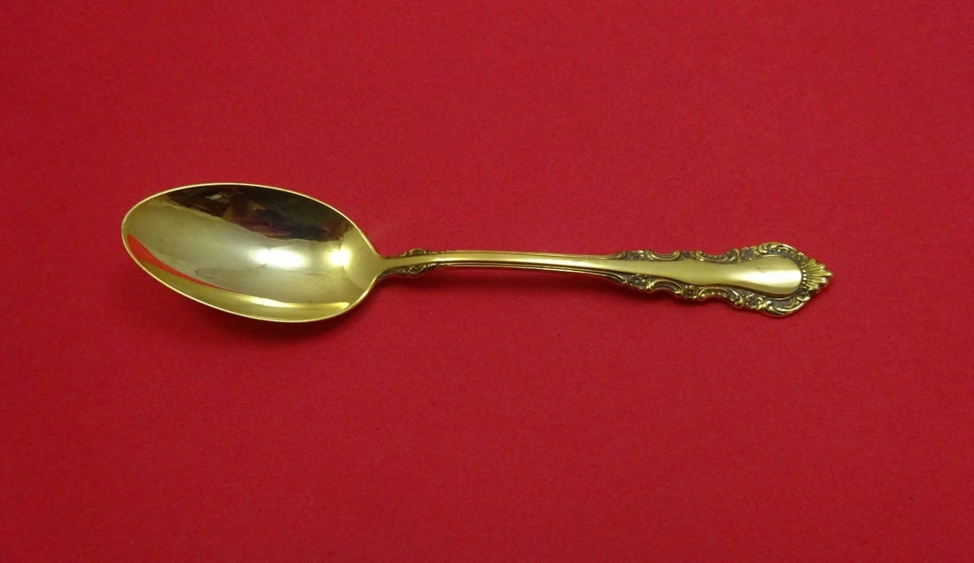 Reed & Barton Georgian Rose Vermeil Sterling Silver Teaspoon 6 Inch: Reed & Barton Georgian Rose Vermeil Sterling Silver Teaspoon 6 Inch Indulge in the elegance of the Georgian Rose Vermeil teaspoon by Reed & Barton. Crafted from sterling silver and completely gold was