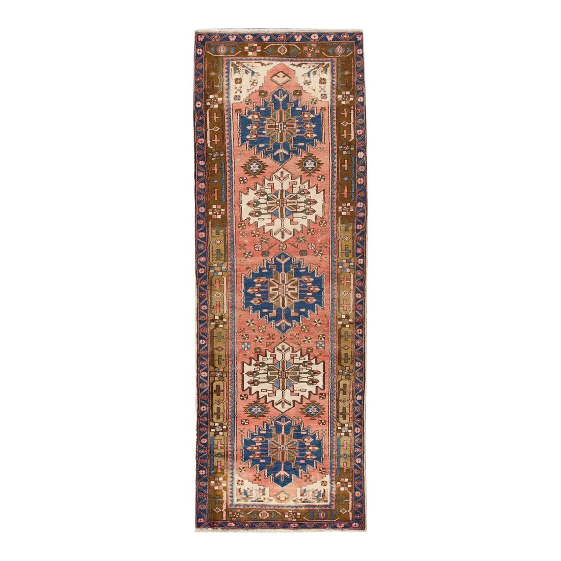 Handmade Vintage Hamadan Peach Wool Rug Tribal Design 3'9 x 10'10: Handmade Vintage Hamadan Peach Wool Rug Tribal Design 3'9 x 10'10 Enhance your living space with this exquisite handmade vintage Hamadan rug, featuring a captivating peach field adorned with intricate