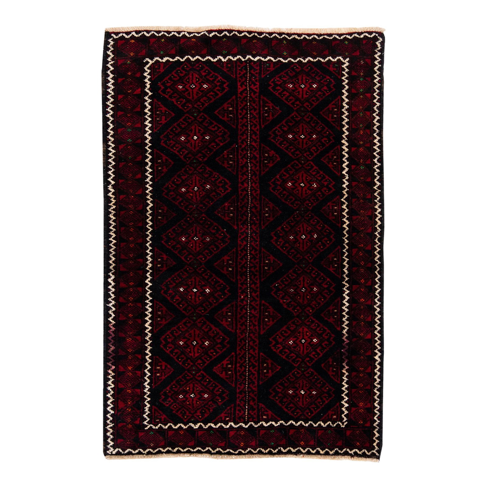Vintage Persian Shiraz 4x6.1 Red Wool Rug Geometric Design: Vintage Persian Shiraz 4x6.1 Red Wool Rug Geometric Design This exquisite vintage Persian Shiraz rug features a vibrant red color field, beautifully hand-knotted from high-quality wool. The design sho