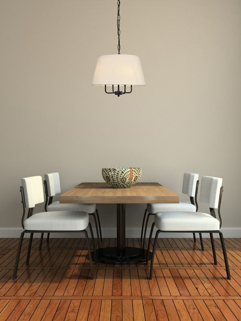 Maple 4 Light Pendant with Off White Fabric Shade Black (1 of 6)