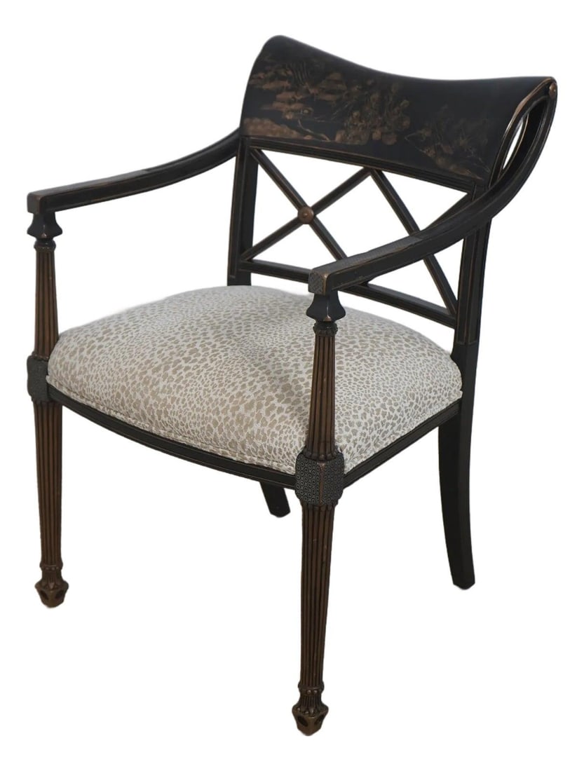 Regency Style Chinoiserie Armchair Black Wood 24w x 23.5d x 34h (1 of 10)