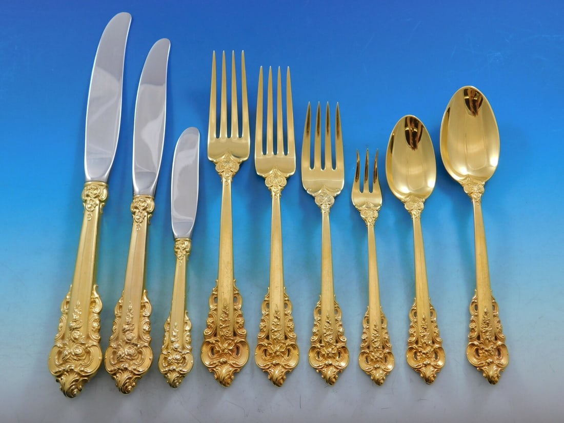 Wallace Golden Grande Baroque Sterling Silver Flatware Set 72 pcs (1 of 7)