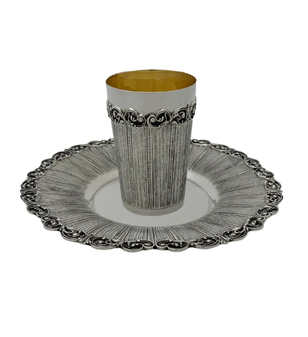 Handmade Modern Striated Sterling Silver Cup and Tray Set (1 of 4)