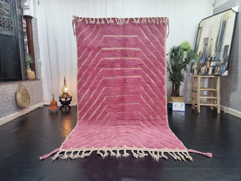 Pink Handmade Moroccan Berber Rug 10 x 5 Feet Soft Wool: Pink Handmade Moroccan Berber Rug 10 x 5 Feet Soft Wool Discover the beauty of this Elegant Artistic Soft Pink Handmade Moroccan Berber Rug. Handwoven in the Atlas Mountains by skilled local Berber wo