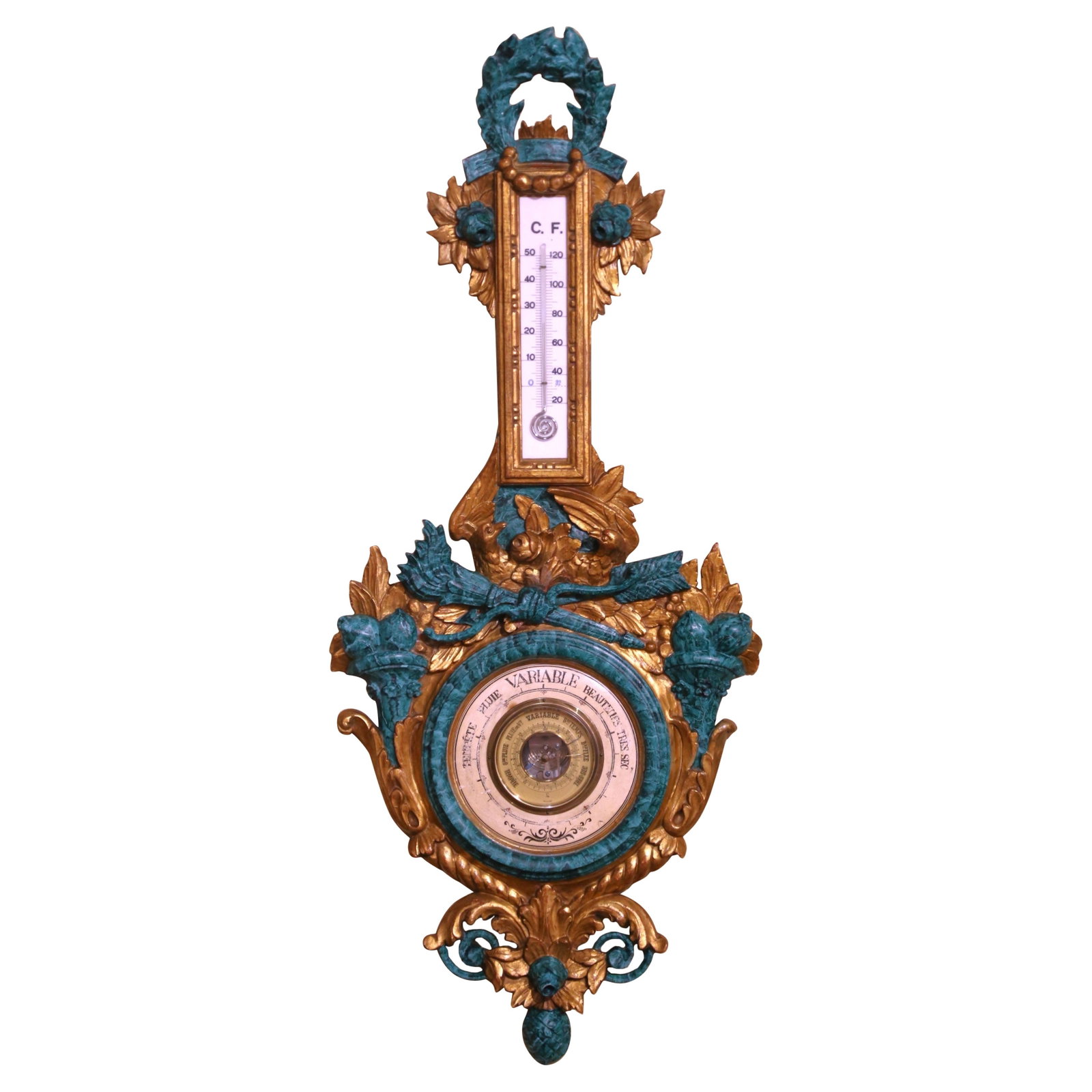 19th Century French Louis XVI Gilt Painted Barometer Thermometer circa 1880 (1 of 10)