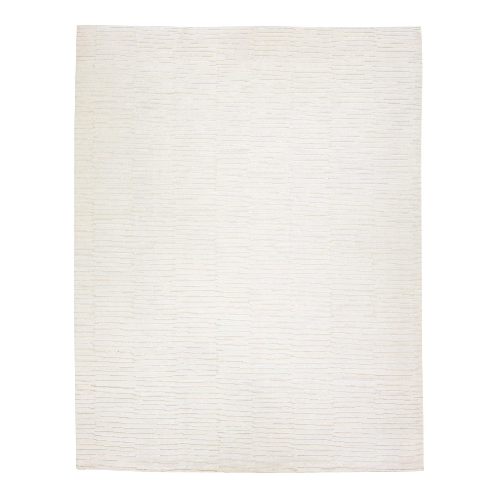 Handmade Modern Moroccan Wool Rug Beige Striped Design 12' x 15'3: Handmade Modern Moroccan Wool Rug Beige Striped Design 12' x 15'3 Enhance your living space with this stunning modern Moroccan style hand-knotted wool rug. Featuring a luxurious beige field adorned wi