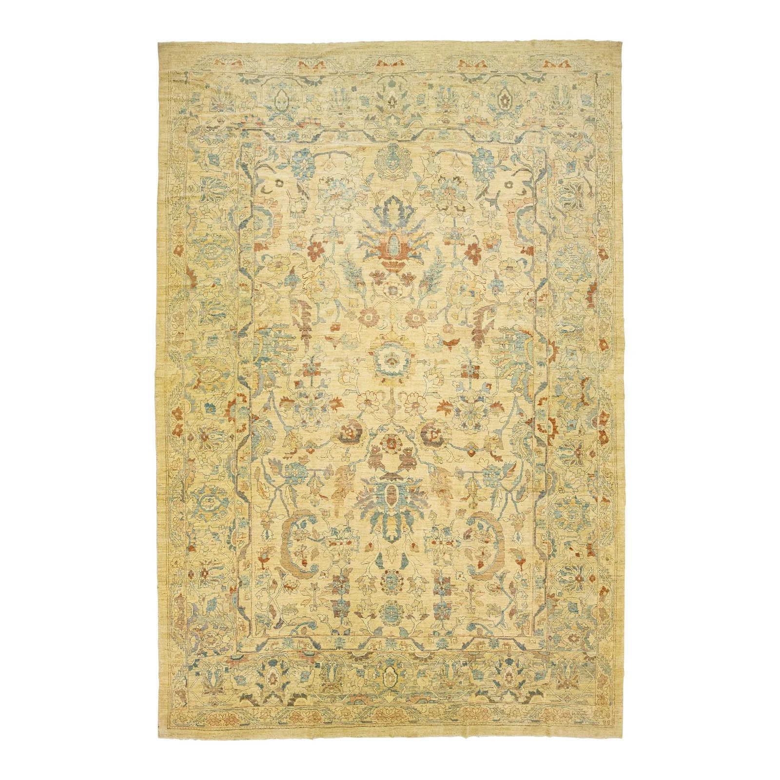 Oversized Beige Wool Sultanabad Rug with Floral Design 14'2 x 21'1: Oversized Beige Wool Sultanabad Rug with Floral Design 14'2 x 21'1 Enhance your living space with this stunning oversized modern Persian Sultanabad rug, featuring a luxurious beige field and intricate