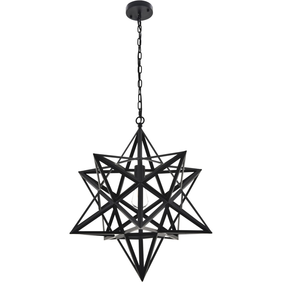 Black Star Iron Chandelier Nocturne 25.2 Inch 1 Light: Black Star Iron Chandelier Nocturne 25.2 Inch 1 Light This modern chandelier features a striking star-shaped design crafted from black wrought iron, metal, and crystal glass. Measuring 23.6 inches in 