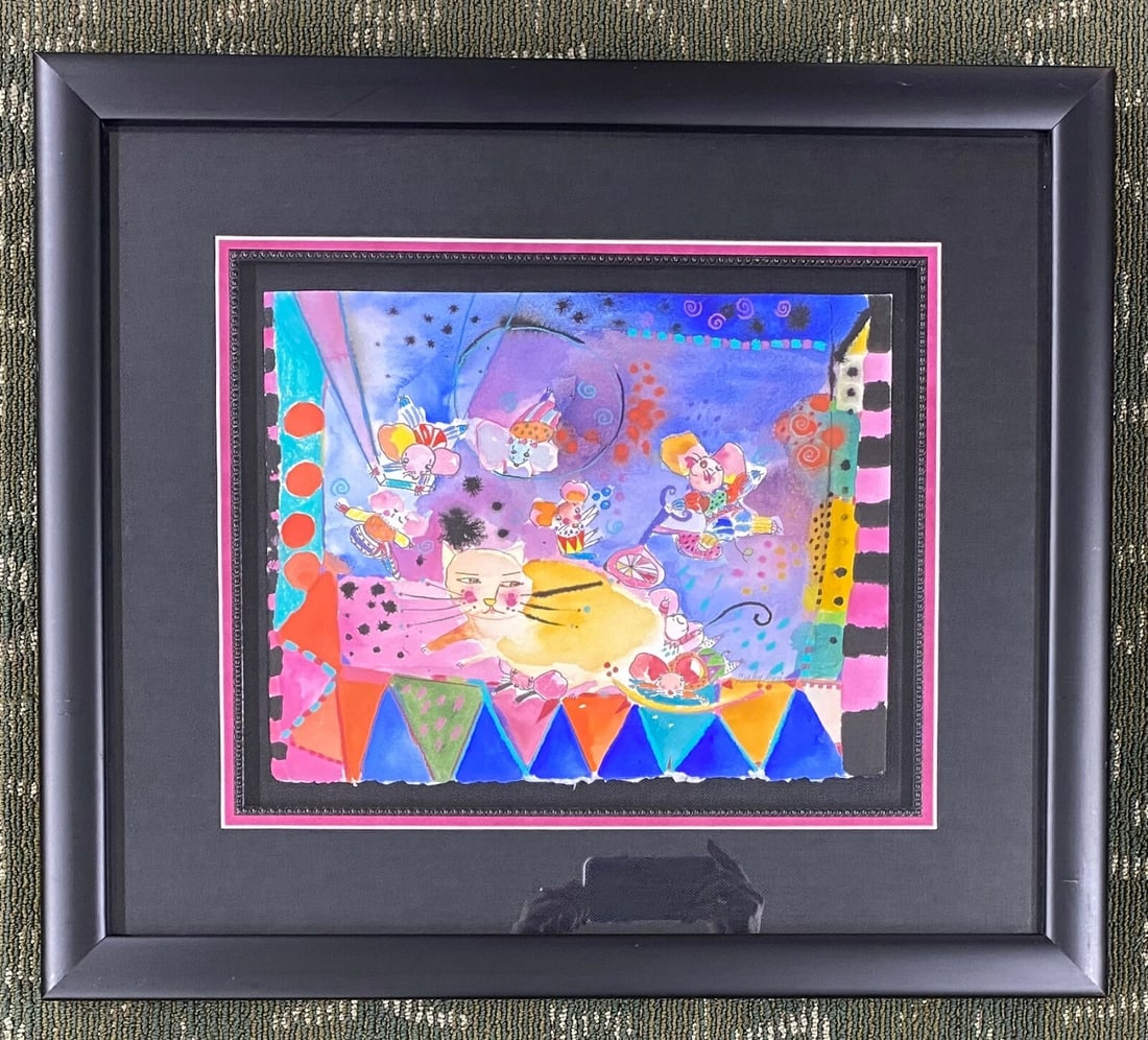 Schery Markee Sullivan Signed Original Mixed Media Cats Framed Artwork (1 of 3)