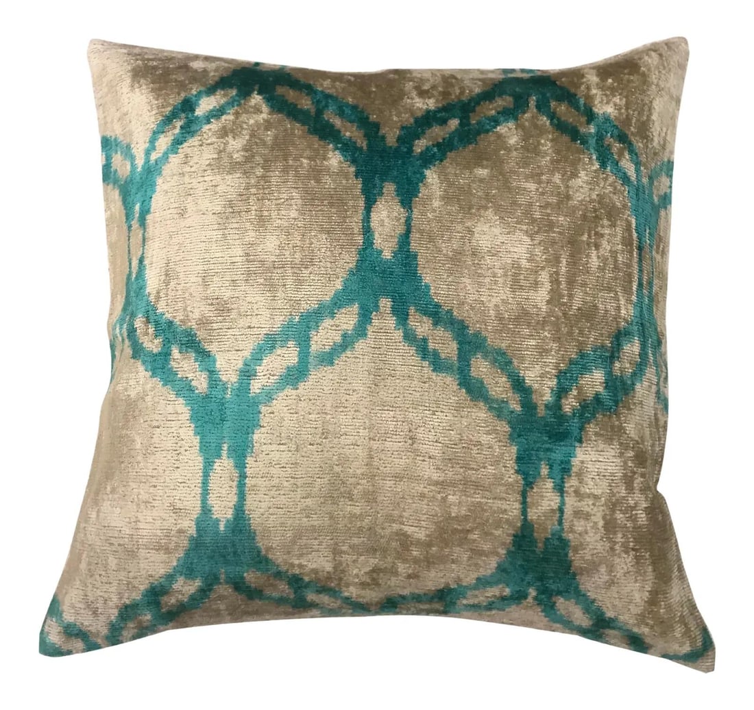 Tiffany Blue Silk Ikat Velvet Pillow With Linen Backing 19x19 (1 of 3)