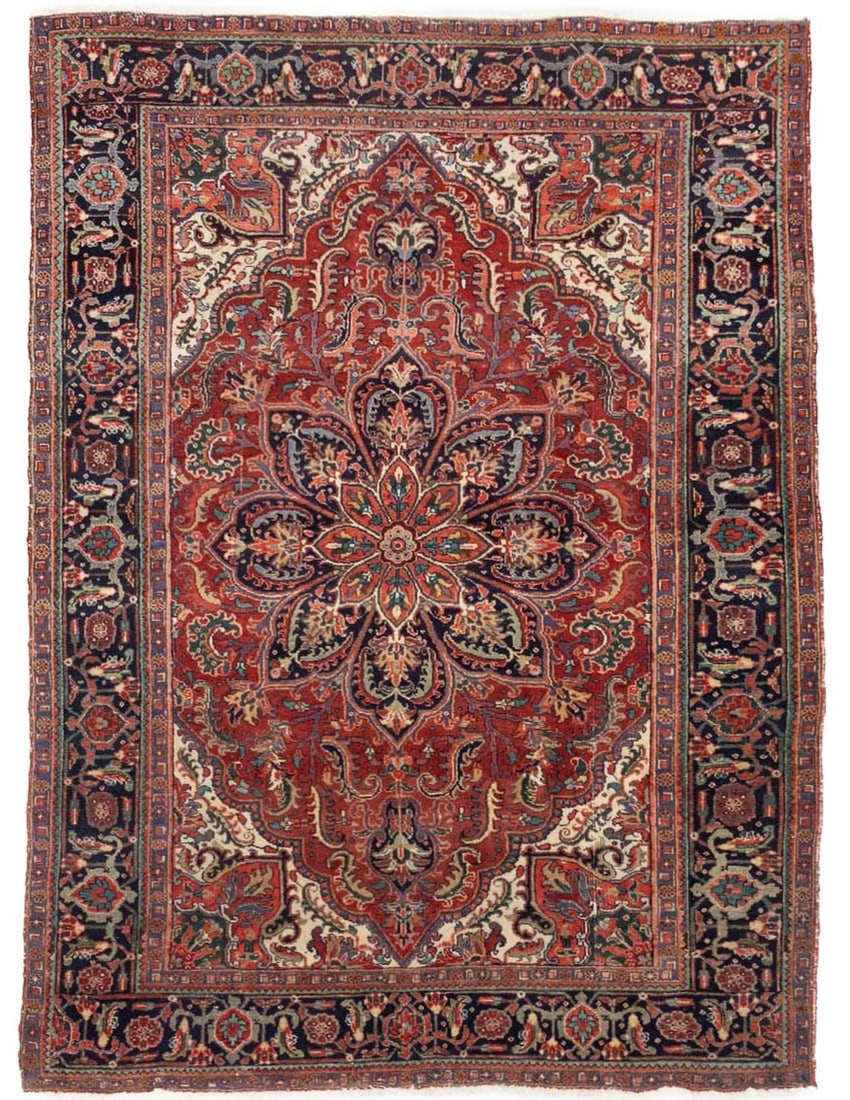 Hand-Knotted Wool Area Rug with Red Floral Pattern 7'8 x 10'5: Hand-Knotted Wool Area Rug with Red Floral Pattern 7'8 x 10'5 This semi-antique Oriental area rug features a hand-knotted wool construction with a striking red floral pattern complemented by dark purp
