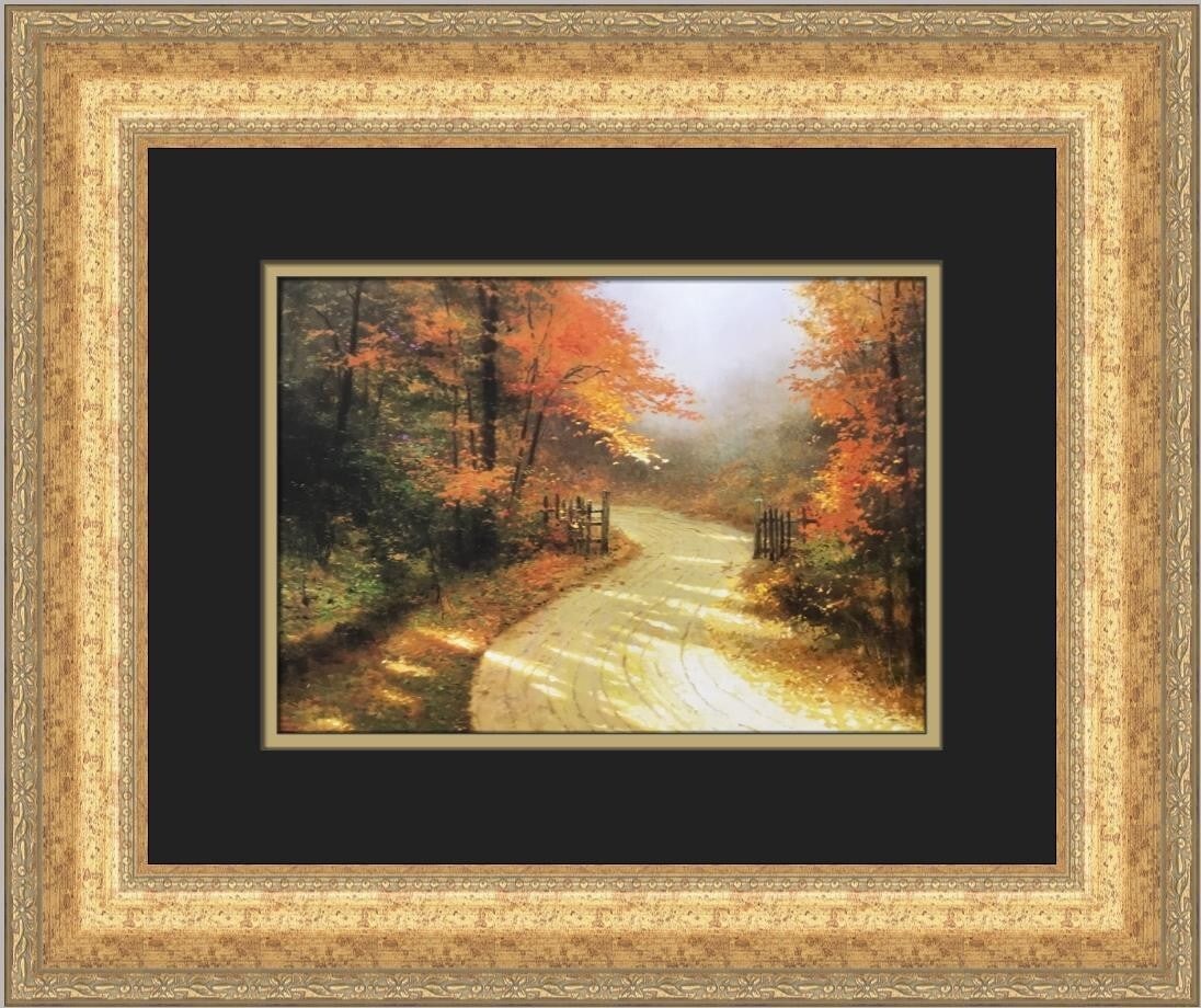 Thomas Kinkade Autumn Lane Custom Framed Art Print 16 x 19: Thomas Kinkade Autumn Lane Custom Framed Art Print 16 x 19 This stunning print titled "Autumn Lane" by renowned artist Thomas Kinkade captures the essence of fall with its vibrant colors and serene la