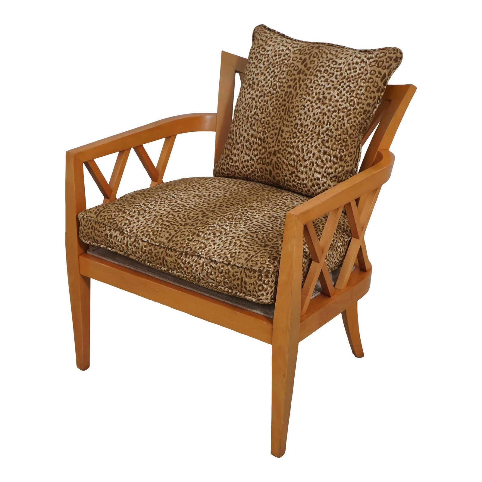 Baker Modern Armchair Cheetah Print Upholstery Quality Design: Baker Modern Armchair Cheetah Print Upholstery Quality Design This stylish Baker Modern Design Armchair showcases a contemporary aesthetic with its quality construction. Professionally reupholstered i