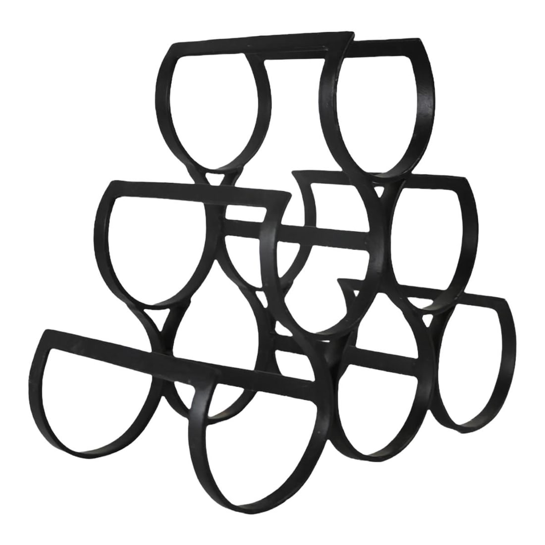 Mid Century Wrought Iron Wine Rack by Umanoff for 6 Bottles: Mid Century Wrought Iron Wine Rack by Umanoff for 6 Bottles This Mid Century wrought iron wine rack, inspired by Arthur Umanoff, is designed to hold six bottles elegantly. It features a sleek black fi