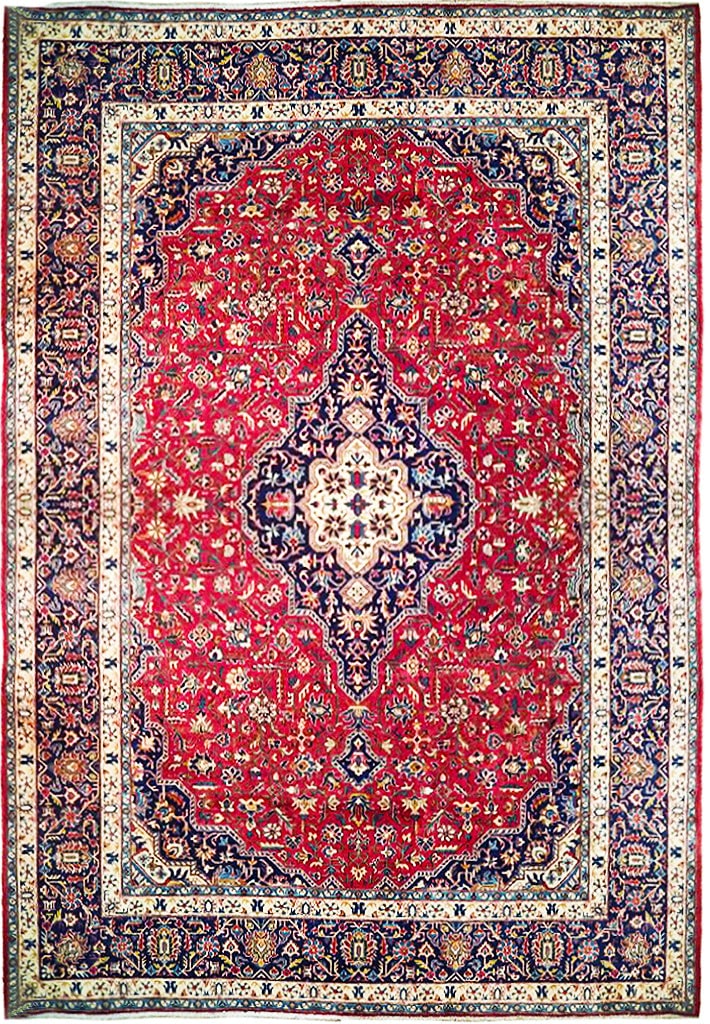 Exquisite 9.9 x 13.8 Red Semi-Antique Persian Kashan Handmade Rug: Exquisite 9.9 x 13.8 Red Semi-Antique Persian Kashan Handmade Rug Free continental US Shipping Transform your living space with this stunning 9.9 x 13.8 Red Semi-Antique Persian Kashan Rug, handcrafte