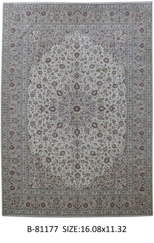 11.4 x 16 Signed Persian Kashan Rug Ivory Masterpiece Authentic Wool: 11.4 x 16 Signed Persian Kashan Rug Ivory Masterpiece Authentic Wool Free continental US Shipping This large Persian Kashan rug features a signed design, showcasing the artistry of a master weaver. Ha