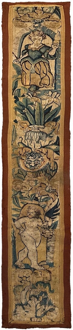 Handwoven Flemish Wool Silk Tapestry 1x8ft Antique Verdure (1 of 10)