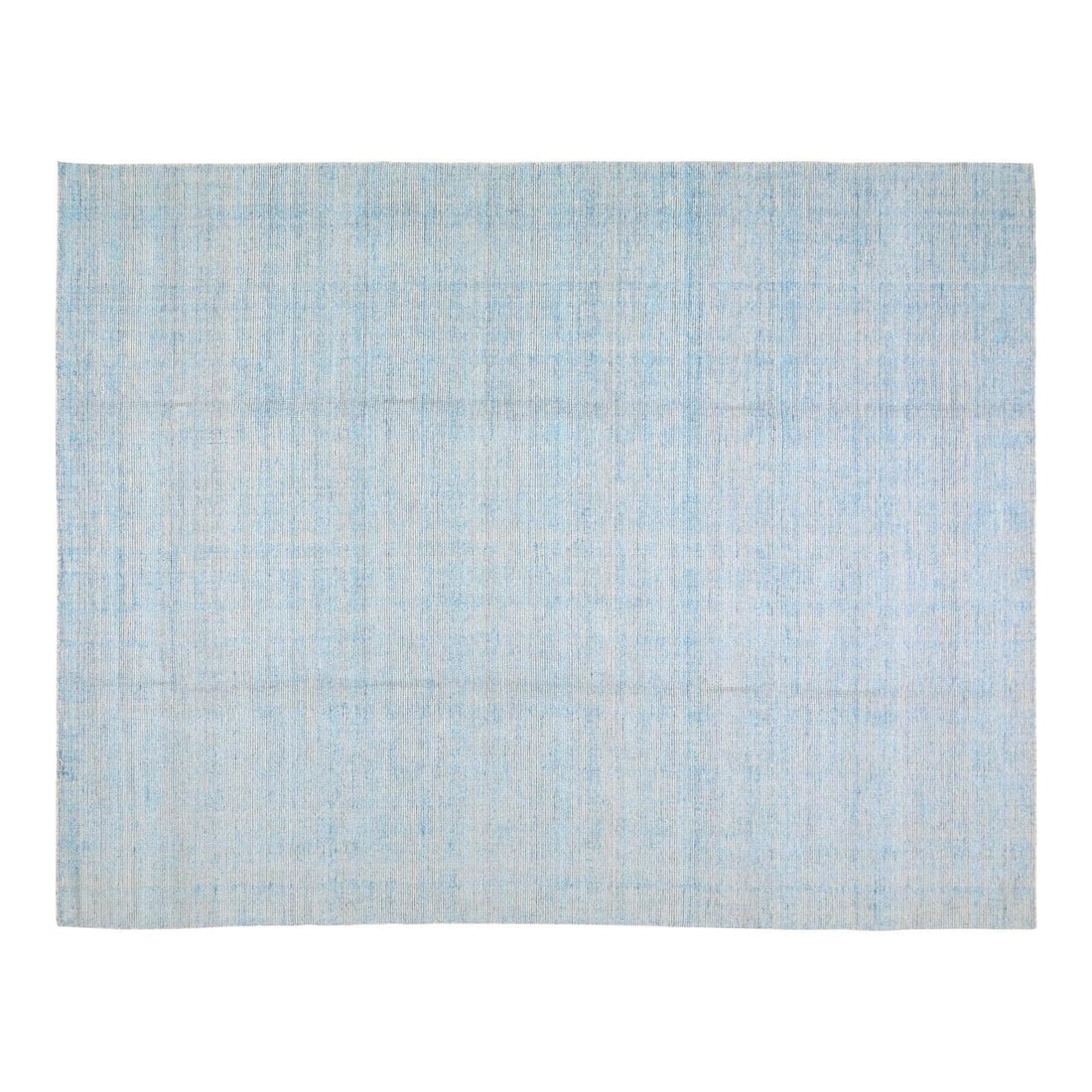 9' x 11'9" Wool Silk Modern Hand Loomed Minimalist Rug Turquoise: 9' x 11'9" Wool Silk Modern Hand Loomed Minimalist Rug Turquoise This early 21st century modern minimalist rug features a hand loomed design with natural colors and a soft texture. Its contemporary st