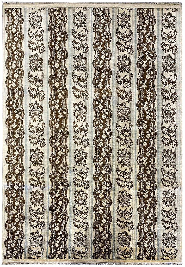 Handmade 7.11 x 10.2 Transitional Modern Wool Rug in Ivory Olive Brown: Handmade 7.11 x 10.2 Transitional Modern Wool Rug in Ivory Olive Brown Free continental US Shipping Enhance your living space with this beautifully crafted 7.11 x 10.2 ft (95 x 122 in) Handmade Transi
