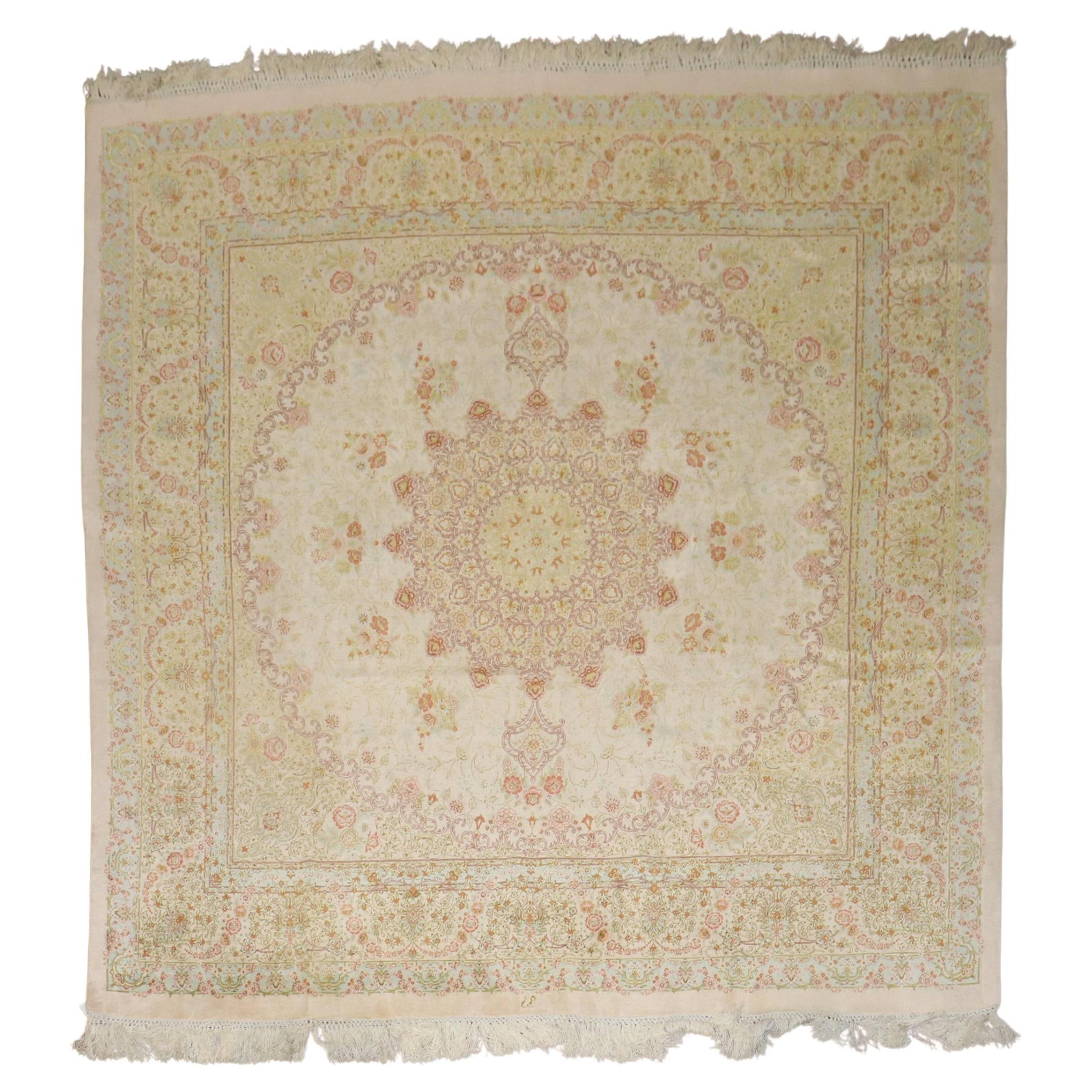 Rare Hand-Woven Silk Persian Qum Rug 76 x 78 Agra Style Turkey (1 of 15)
