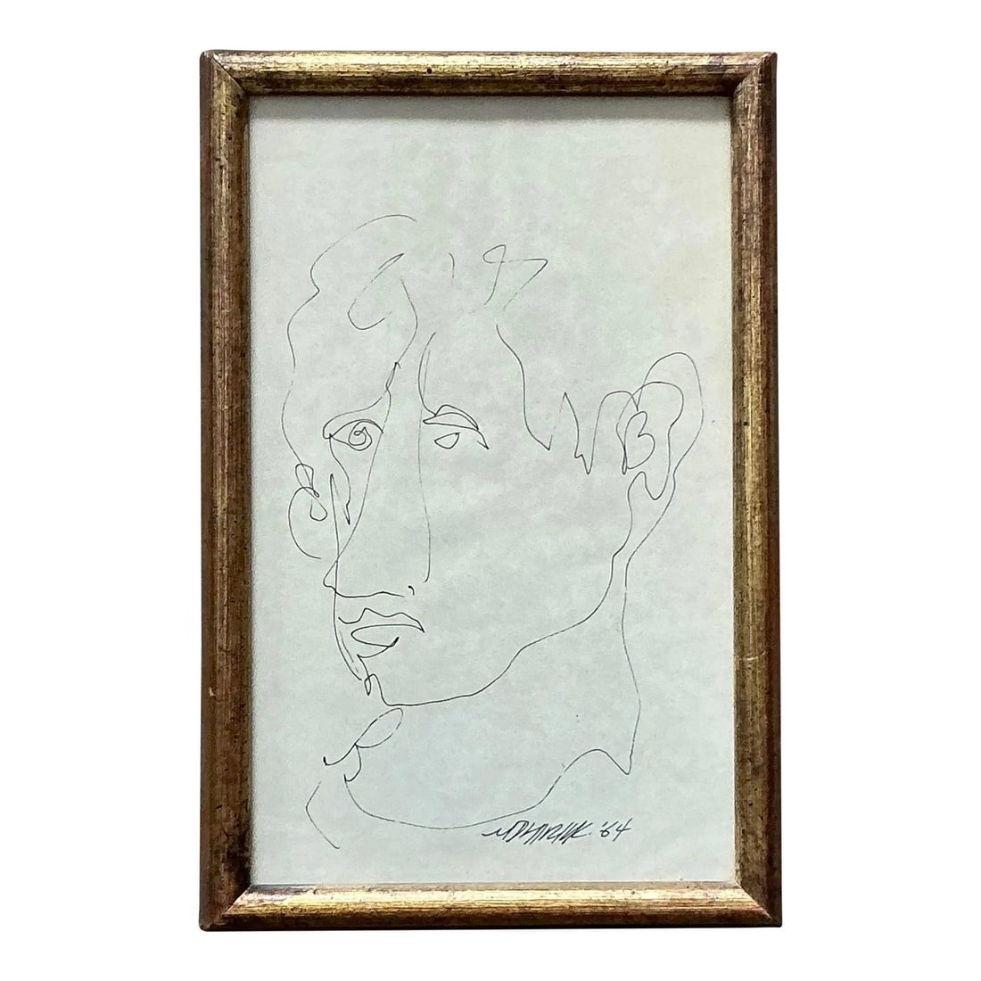 Set of Three Framed 1960s Continuous-Line Abstract Portrait Sketches: Set of Three Framed 1960s Continuous-Line Abstract Portrait Sketches This set features three original framed sketches from the 1960s, each executed in a distinctive continuous-line style that captures