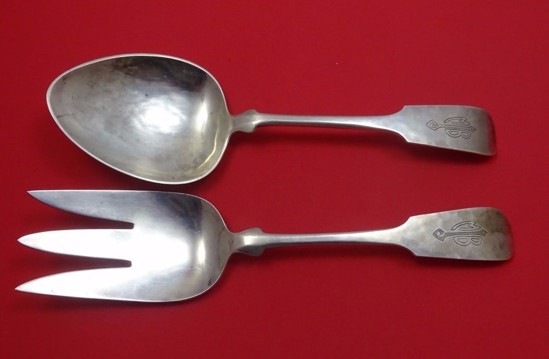 Porter Blanchard Fiddle Sterling Silver Salad Serving Set 2 Piece Monogrammed: Porter Blanchard Fiddle Sterling Silver Salad Serving Set 2 Piece Monogrammed Elevate your dining experience with this exquisite Fiddle pattern salad serving set from Porter Blanchard. Crafted from hi