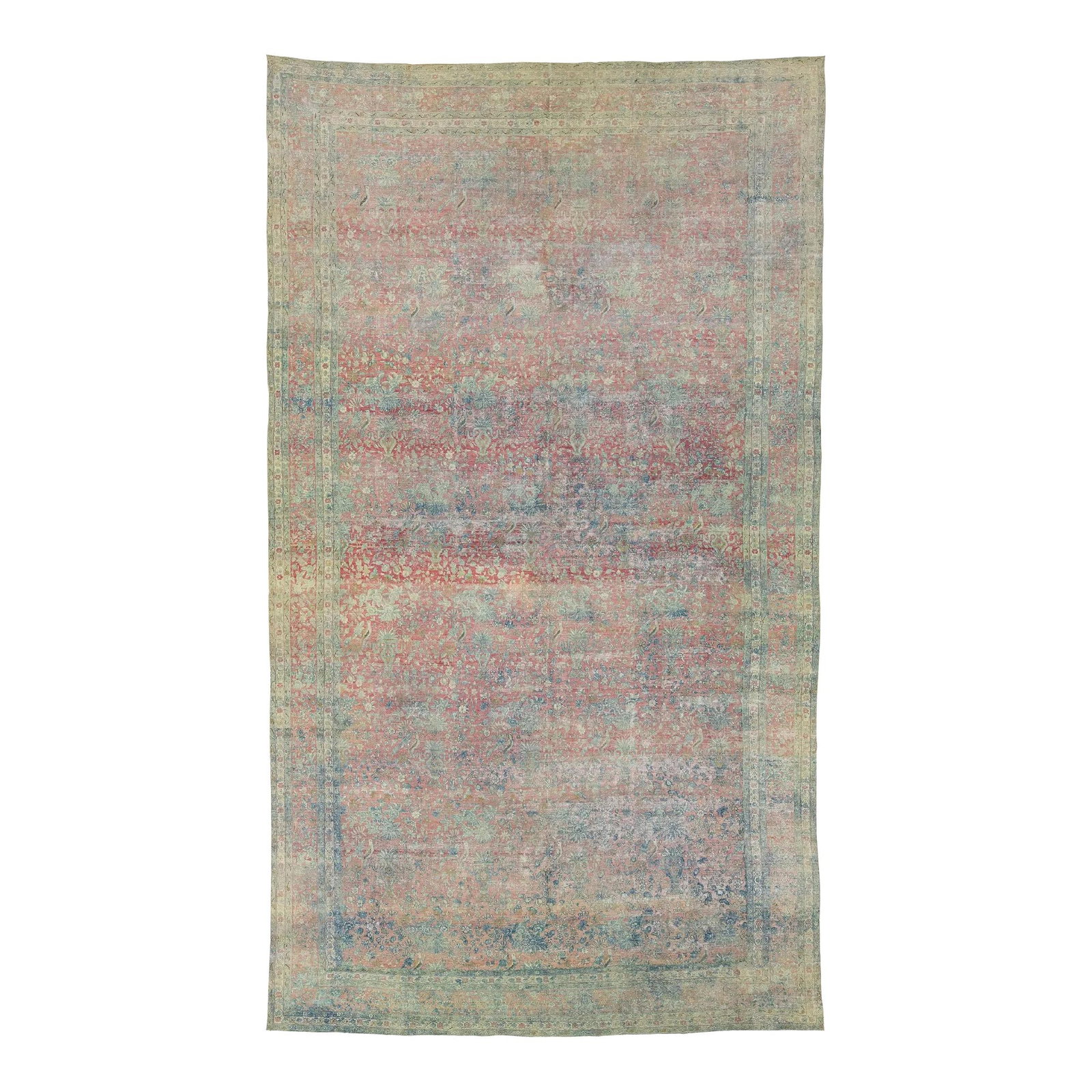 1900s Persian Kerman Wool Rug Floral Design 11'9" x 20'8": 1900s Persian Kerman Wool Rug Floral Design 11'9" x 20'8" This exquisite antique Persian Kerman wool rug, crafted in the early 1900s, features a stunning allover floral design in vibrant blue against 