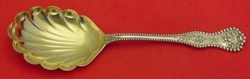 Dominick & Haff Charles II Sterling Silver Berry Spoon Gold Wash 8 7/8": Dominick & Haff Charles II Sterling Silver Berry Spoon Gold Wash 8 7/8" This stunning serving spoon in the Charles II pattern by Dominick & Haff features a gold-washed shell bowl, measuring 8 7/8" in 