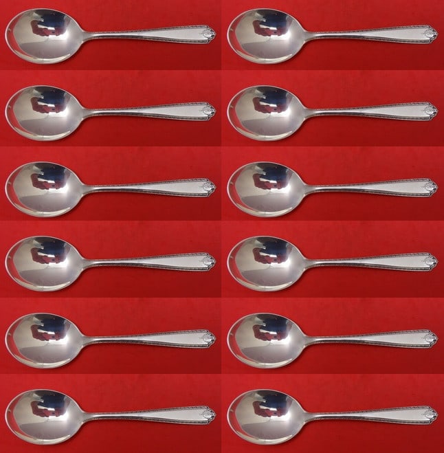 Set of 12 Westmorland Lady Hilton Sterling Silver Soup Spoons 6 inches: Set of 12 Westmorland Lady Hilton Sterling Silver Soup Spoons 6 inches Enhance your dining experience with this exquisite set of 12 cream soup spoons from the Lady Hilton pattern by Westmorland. Craft