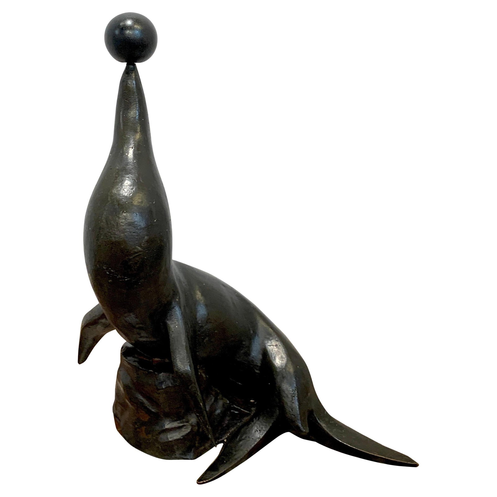 Reuben Nakian Seal Bronze Sculpture 1930 Art Deco 17 in: Reuben Nakian Seal Bronze Sculpture 1930 Art Deco 17 in This stunning bronze sculpture, 'Seal' (1930), by esteemed American artist Reuben Nakian, embodies the Art Deco style with its fluid and organic