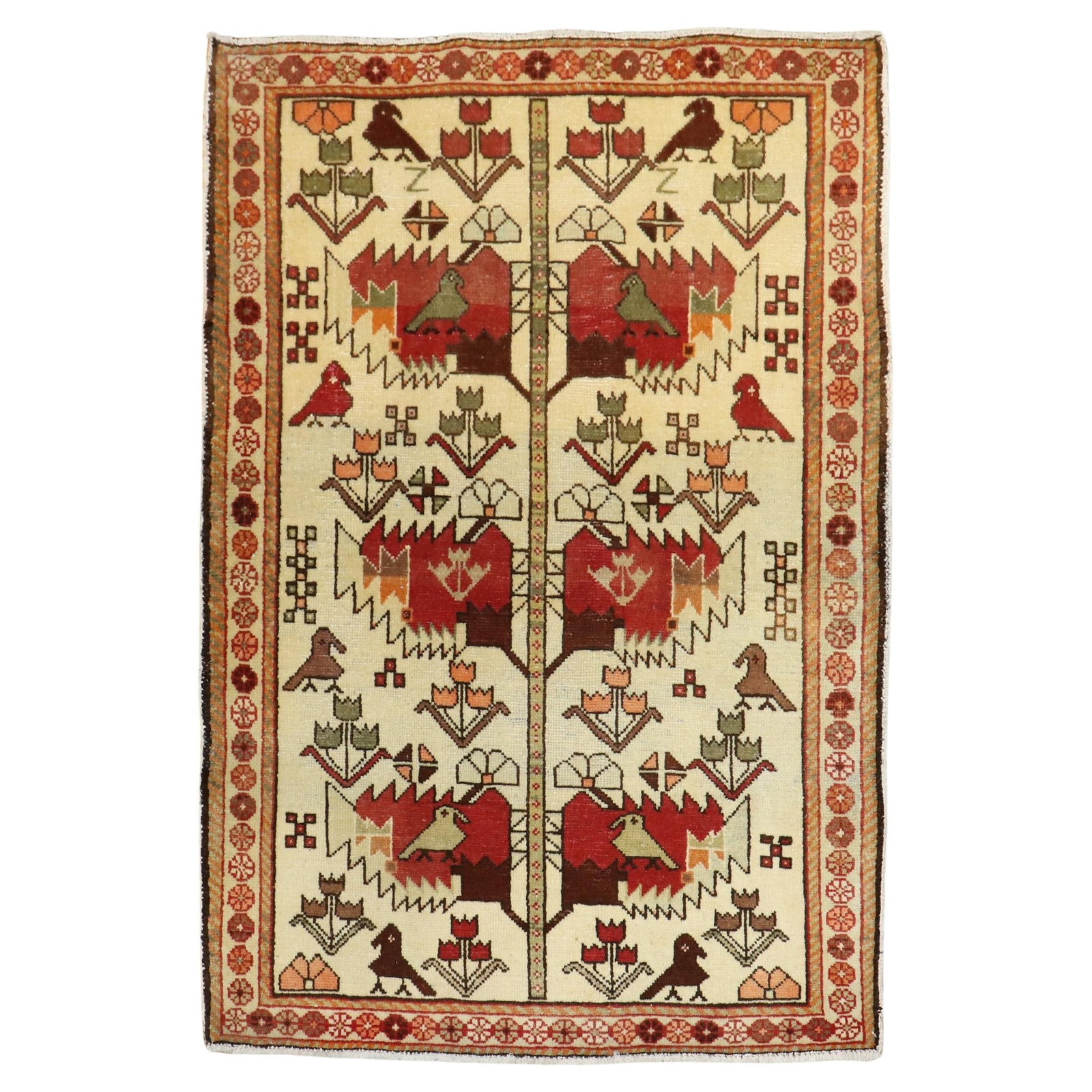 Vintage Persian Pictorial Rug 36 x 49 Wool Hand-Woven Folk Art: Vintage Persian Pictorial Rug 36 x 49 Wool Hand-Woven Folk Art Discover the exquisite artistry of this vintage Persian pictorial rug from the Zabihi Collection. This handcrafted piece showcases a char