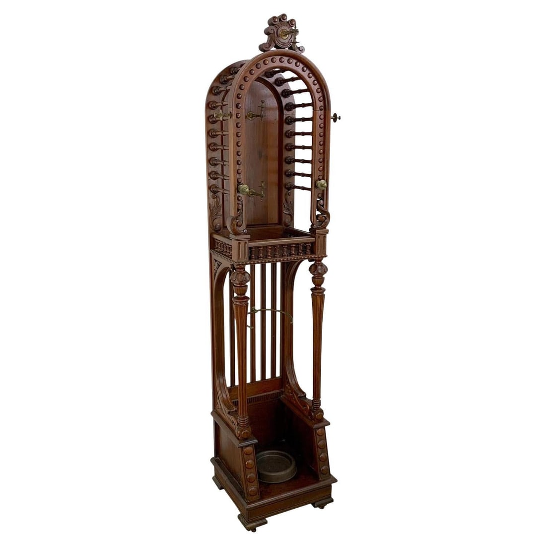 Rare 19th Century High Victorian Hall Rack by Hunzinger: Rare 19th Century High Victorian Hall Rack by Hunzinger This stunning High Victorian Stick and Ball Variation Hall Rack, attributed to George Hunzinger, showcases a rare and elegant design that embodi