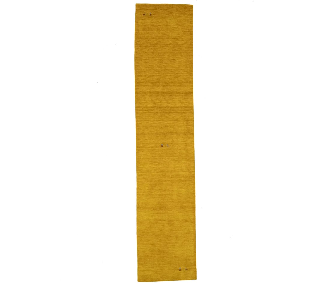 Marigold Wool Gabbeh Runner 2'6 x 12'0 Hand-Loomed: Marigold Wool Gabbeh Runner 2'6 x 12'0 Hand-Loomed Enhance your space with this Contemporary Gabbeh Runner Rug featuring a striking tribal design. Measuring 2'6" x 12'0", this modern hallway carpet is